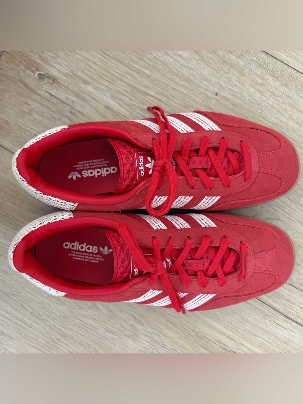 adidas Gazelle Red Suede Sneakers with Cream Stripes and Gum Sole - Picture 5 of 8